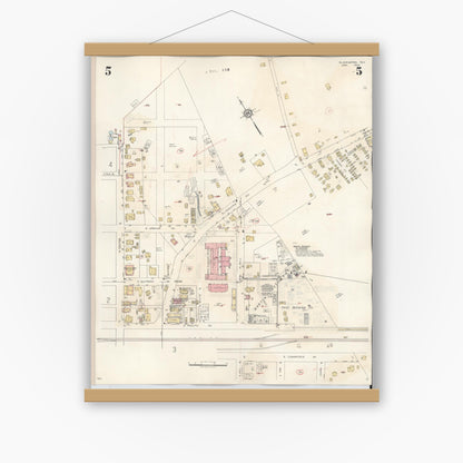 Old map wall art mockup — magnetic wood frame on white wall — Sanborn Fire Insurance Map from Gladewater, Gregg County, Texas (1938), Sheet #0005