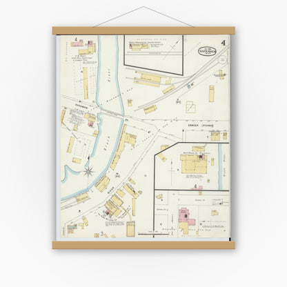 Old map wall art mockup — magnetic wood frame on white wall — Sanborn Fire Insurance Map from South Haven, Van Buren County, Michigan (1896), Sheet #0004