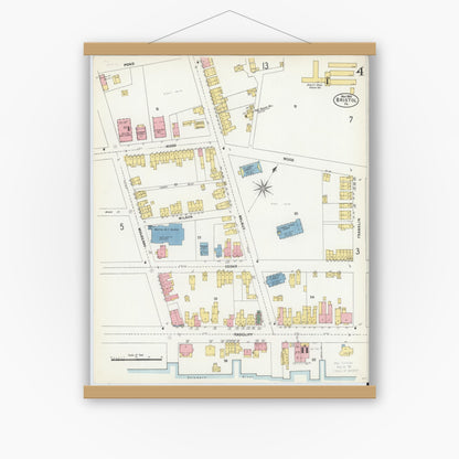 Old map wall art mockup — magnetic wood frame on white wall — Sanborn Fire Insurance Map from Bristol, Bucks County, Pennsylvania (1903), Sheet #0004