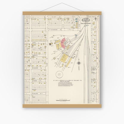 Old map wall art mockup — magnetic wood frame on white wall — Sanborn Fire Insurance Map from Kingsville, Kleberg County, Texas (1922), Sheet #0007
