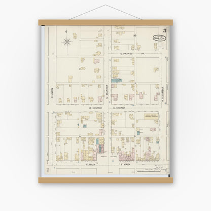 Old map wall art mockup — magnetic wood frame on white wall — Sanborn Fire Insurance Map from Galion, Crawford County, Ohio (1887), Sheet #0003
