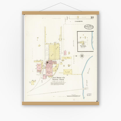 Old map wall art mockup — magnetic wood frame on white wall — Sanborn Fire Insurance Map from Sioux City, Woodbury County, Iowa (1886), Sheet #0010