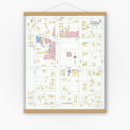 Old map wall art mockup — magnetic wood frame on white wall — Sanborn Fire Insurance Map from Stockbridge, Ingham County, Michigan (1930), Sheet #0002