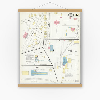 Old map wall art mockup — magnetic wood frame on white wall — Sanborn Fire Insurance Map from Wabash, Wabash County, Indiana (1910), Sheet #0017