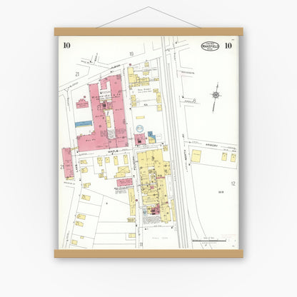 Old map wall art mockup — magnetic wood frame on white wall — Sanborn Fire Insurance Map from Wakefield, Middlesex County, Massachusetts (1923), Sheet #0010