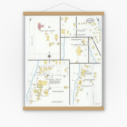 Old map wall art mockup — magnetic wood frame on white wall — Sanborn Fire Insurance Map from Bellaire, Antrim County, Michigan (1929), Sheet #0004