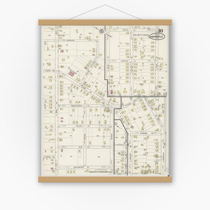 Old map wall art mockup — magnetic wood frame on white wall — Sanborn Fire Insurance Map from Merchantville, Camden County, New Jersey (1915), Sheet #0010
