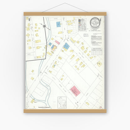 Old map wall art mockup — magnetic wood frame on white wall — Sanborn Fire Insurance Map from Fall River, Columbia County, Wisconsin (1943), Sheet #0001