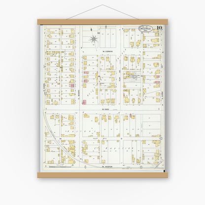 Old map wall art mockup — magnetic wood frame on white wall — Sanborn Fire Insurance Map from Circleville, Pickaway County, Ohio (1899), Sheet #0010