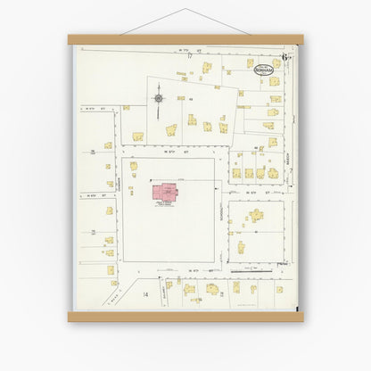 Old map wall art mockup — magnetic wood frame on white wall — Sanborn Fire Insurance Map from Bonham, Fannin County, Texas (1917), Sheet #0006