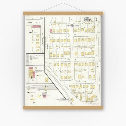 Old map wall art mockup — magnetic wood frame on white wall — Sanborn Fire Insurance Map from Herrin, Williamson County, Illinois (1922), Sheet #0002