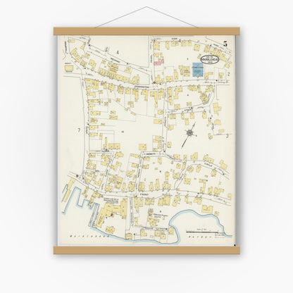 Old map wall art mockup — magnetic wood frame on white wall — Sanborn Fire Insurance Map from Marblehead, Essex County, Massachusetts (1915), Sheet #0005