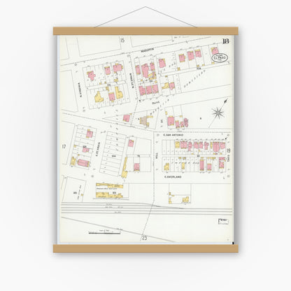 Old map wall art mockup — magnetic wood frame on white wall — Sanborn Fire Insurance Map from El Paso, El Paso County, Texas (1900), Sheet #0018
