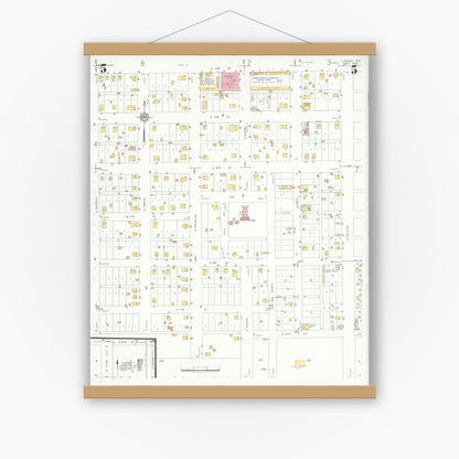 Old map wall art mockup — magnetic wood frame on white wall — Sanborn Fire Insurance Map from Lamesa, Dawson County, Texas (1932), Sheet #0005