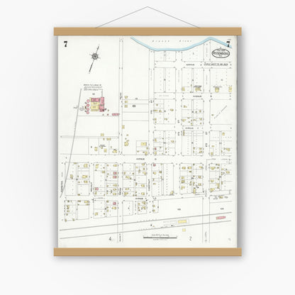 Old map wall art mockup — magnetic wood frame on white wall — Sanborn Fire Insurance Map from Rosenberg, Fort Bend County, Texas (1926), Sheet #0007