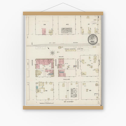 Old map wall art mockup — magnetic wood frame on white wall — Sanborn Fire Insurance Map from Ennis, Ellis County, Texas (1885) - Complete Map Set