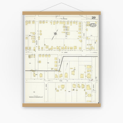 Old map wall art mockup — magnetic wood frame on white wall — Sanborn Fire Insurance Map from Wilson, Wilson County, North Carolina (1913), Sheet #0020