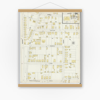 Old map wall art mockup — magnetic wood frame on white wall — Sanborn Fire Insurance Map from Everett, Middlesex County, Massachusetts (1897), Sheet #0026