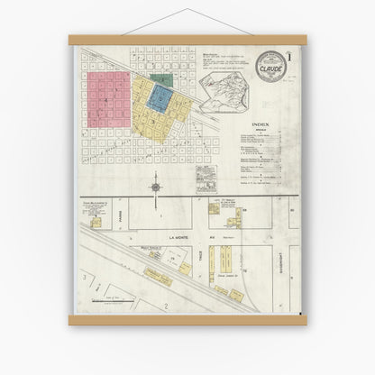 Old map wall art mockup — magnetic wood frame on white wall — Sanborn Fire Insurance Map from Claude, Armstrong County, Texas (1921) - Complete Map Set