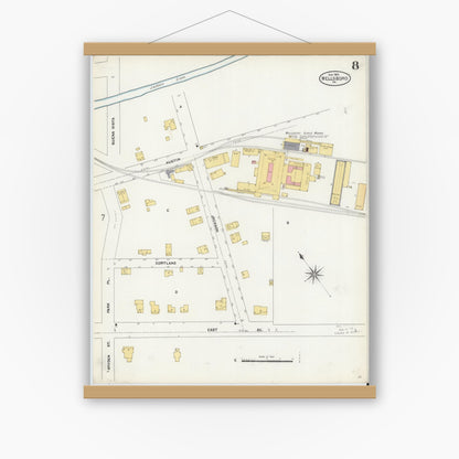 Old map wall art mockup — magnetic wood frame on white wall — Sanborn Fire Insurance Map from Wellsboro, Tioga County, Pennsylvania (1904), Sheet #0008