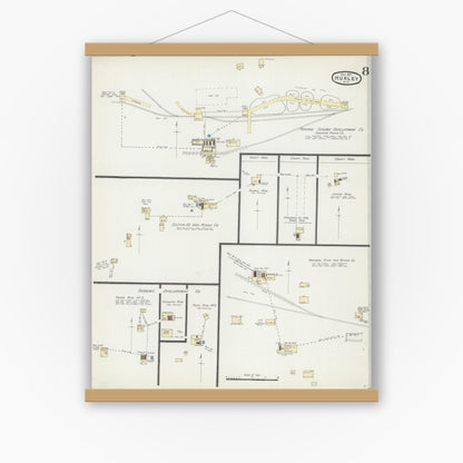 Old map wall art mockup — magnetic wood frame on white wall — Sanborn Fire Insurance Map from Hurley, Iron County, Wisconsin (1891), Sheet #0008