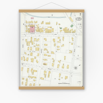 Old map wall art mockup — magnetic wood frame on white wall — Sanborn Fire Insurance Map from Clinton, Worcester County, Massachusetts (1899), Sheet #0007