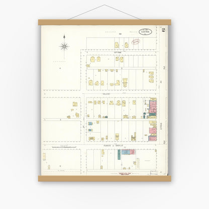 Old map wall art mockup — magnetic wood frame on white wall — Sanborn Fire Insurance Map from Covina, Los Angeles County, California (1899), Sheet #0002