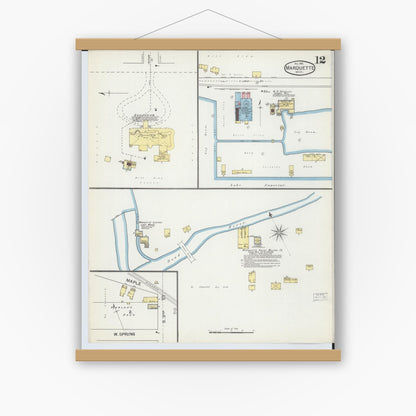 Old map wall art mockup — magnetic wood frame on white wall — Sanborn Fire Insurance Map from Marquette, Marquette County, Michigan (1892), Sheet #0012