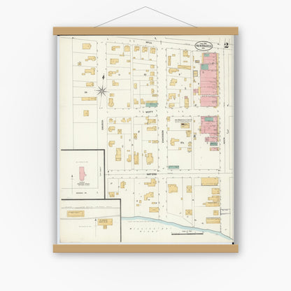 Old map wall art mockup — magnetic wood frame on white wall — Sanborn Fire Insurance Map from New Madrid, New Madrid County, Missouri (1906), Sheet #0002