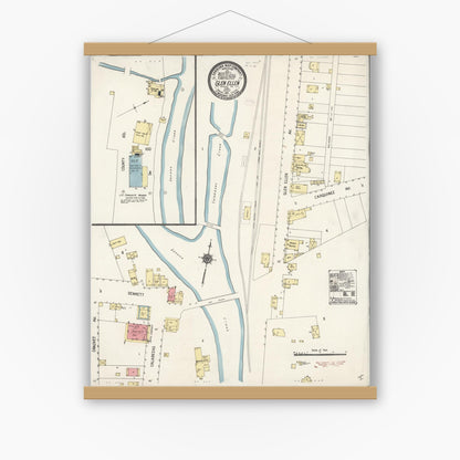 Old map wall art mockup — magnetic wood frame on white wall — Sanborn Fire Insurance Map from Glen Ellen, Sonoma County, California (1911), Sheet #0001