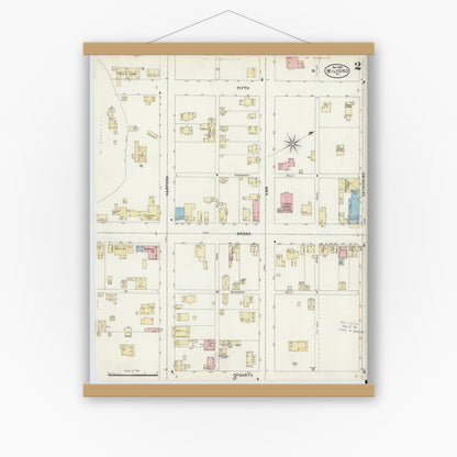 Old map wall art mockup — magnetic wood frame on white wall — Sanborn Fire Insurance Map from Milford, Pike County, Pennsylvania (1897), Sheet #0002