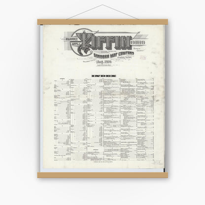 Old map wall art mockup — magnetic wood frame on white wall — Sanborn Fire Insurance Map from Tiffin, Seneca County, Ohio (1914), Sheet #0001