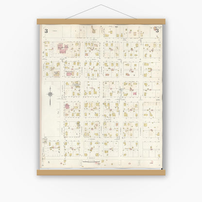 Old map wall art mockup — magnetic wood frame on white wall — Sanborn Fire Insurance Map from Troup, Smith County, Texas (1943), Sheet #0003