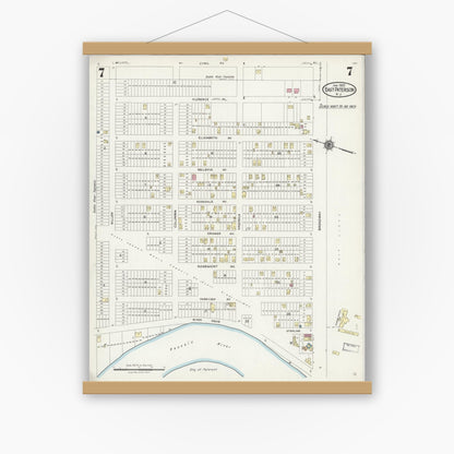 Old map wall art mockup — magnetic wood frame on white wall — Sanborn Fire Insurance Map from East Paterson, Bergen County, New Jersey (1925), Sheet #0007