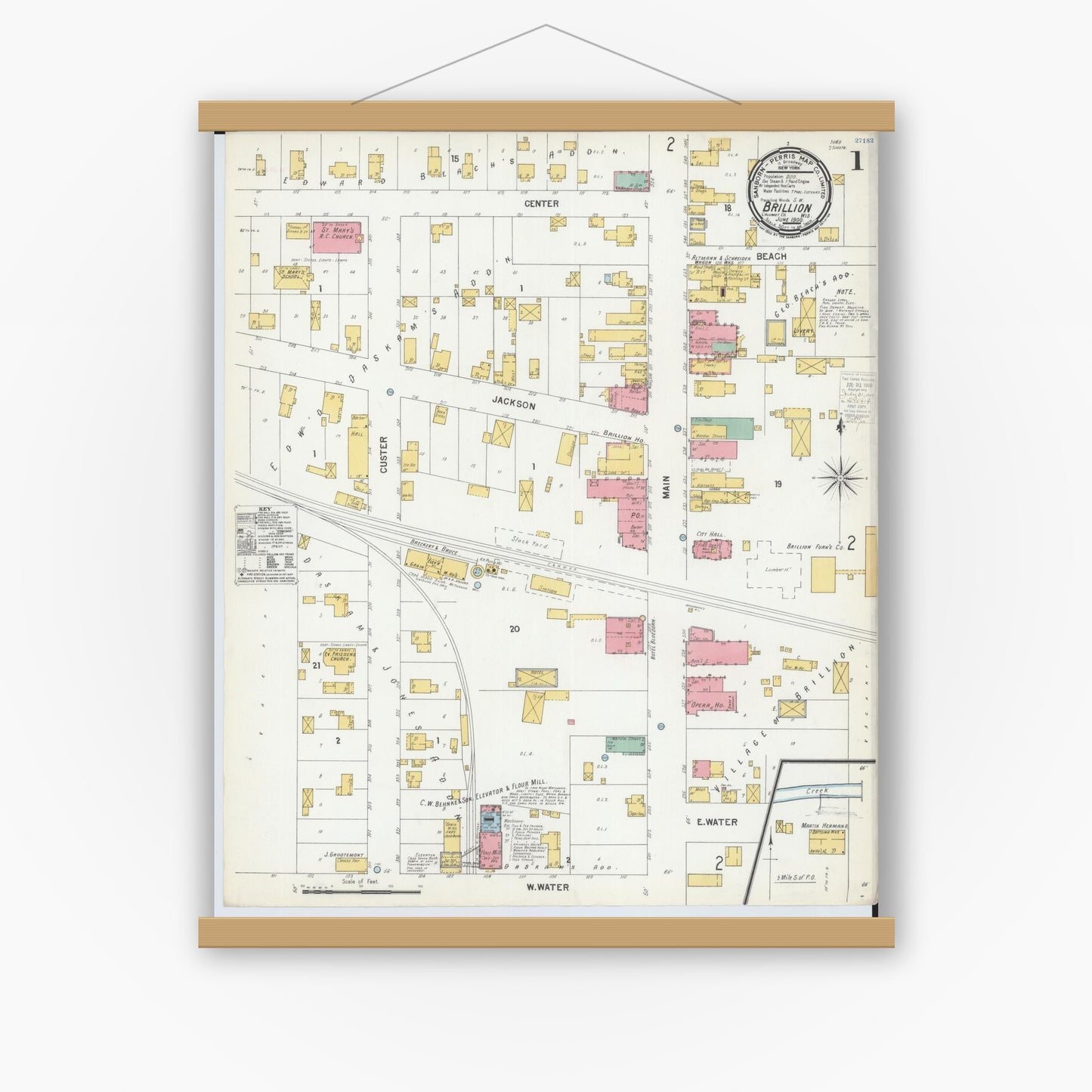 Old map wall art mockup — magnetic wood frame on white wall — Sanborn Fire Insurance Map from Brillion, Calumet County, Wisconsin (1900) - Complete Map Set