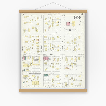 Old map wall art mockup — magnetic wood frame on white wall — Sanborn Fire Insurance Map from Appleton, Swift County, Minnesota (1909), Sheet #0004