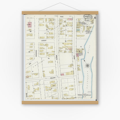 Old map wall art mockup — magnetic wood frame on white wall — Sanborn Fire Insurance Map from Cheboygan, Cheboygan County, Michigan (1890), Sheet #0006