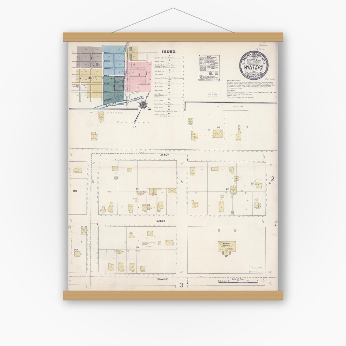 Old map wall art mockup — magnetic wood frame on white wall — Sanborn Fire Insurance Map from Winters, Yolo County, California (1911) - Complete Map Set