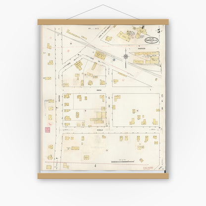 Old map wall art mockup — magnetic wood frame on white wall — Sanborn Fire Insurance Map from Forestville, Chautauqua County, New York (1941), Sheet #0005