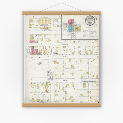 Old map wall art mockup — magnetic wood frame on white wall — Sanborn Fire Insurance Map from Newman, Douglas County, Illinois (1898) - Complete Map Set
