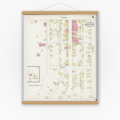Old map wall art mockup — magnetic wood frame on white wall — Sanborn Fire Insurance Map from New Lexington, Perry County, Ohio (1893), Sheet #0002
