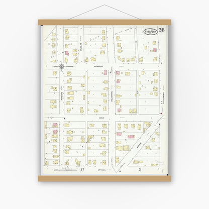 Old map wall art mockup — magnetic wood frame on white wall — Sanborn Fire Insurance Map from Freeport, Stephenson County, Illinois (1910), Sheet #0028