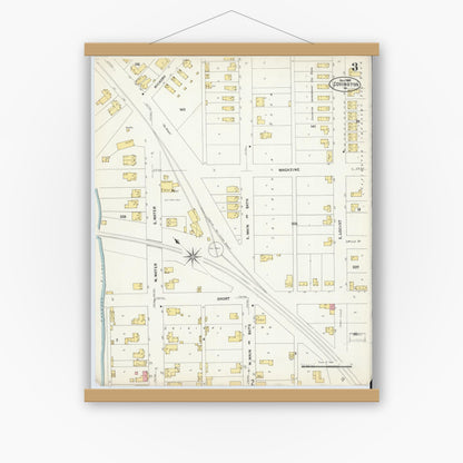 Old map wall art mockup — magnetic wood frame on white wall — Sanborn Fire Insurance Map from Covington, Independent Cities, Virginia (1907), Sheet #0003