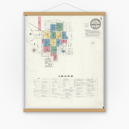Old map wall art mockup — magnetic wood frame on white wall — Sanborn Fire Insurance Map from Bowling Green, Wood County, Ohio (1908) - Complete Map Set