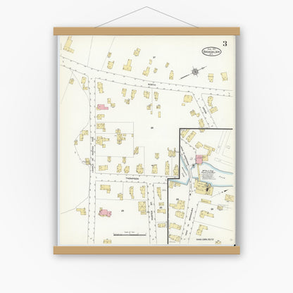 Old map wall art mockup — magnetic wood frame on white wall — Sanborn Fire Insurance Map from Broadalbin, Fulton County, New York (1912), Sheet #0003
