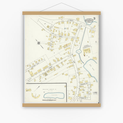 Old map wall art mockup — magnetic wood frame on white wall — Sanborn Fire Insurance Map from Rockport, Essex County, Massachusetts (1917), Sheet #0003
