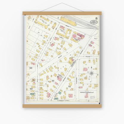 Old map wall art mockup — magnetic wood frame on white wall — Sanborn Fire Insurance Map from Ann Arbor, Washtenaw County, Michigan (1899), Sheet #0008