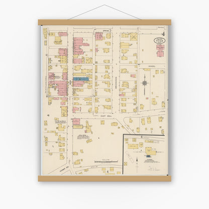 Old map wall art mockup — magnetic wood frame on white wall — Sanborn Fire Insurance Map from Utica, Licking County, Ohio (1922), Sheet #0004