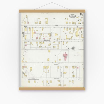 Old map wall art mockup — magnetic wood frame on white wall — Sanborn Fire Insurance Map from Hackensack, Bergen County, New Jersey (1902), Sheet #0016
