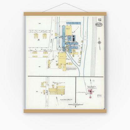 Old map wall art mockup — magnetic wood frame on white wall — Sanborn Fire Insurance Map from Webster, Worcester County, Massachusetts (1920), Sheet #0012
